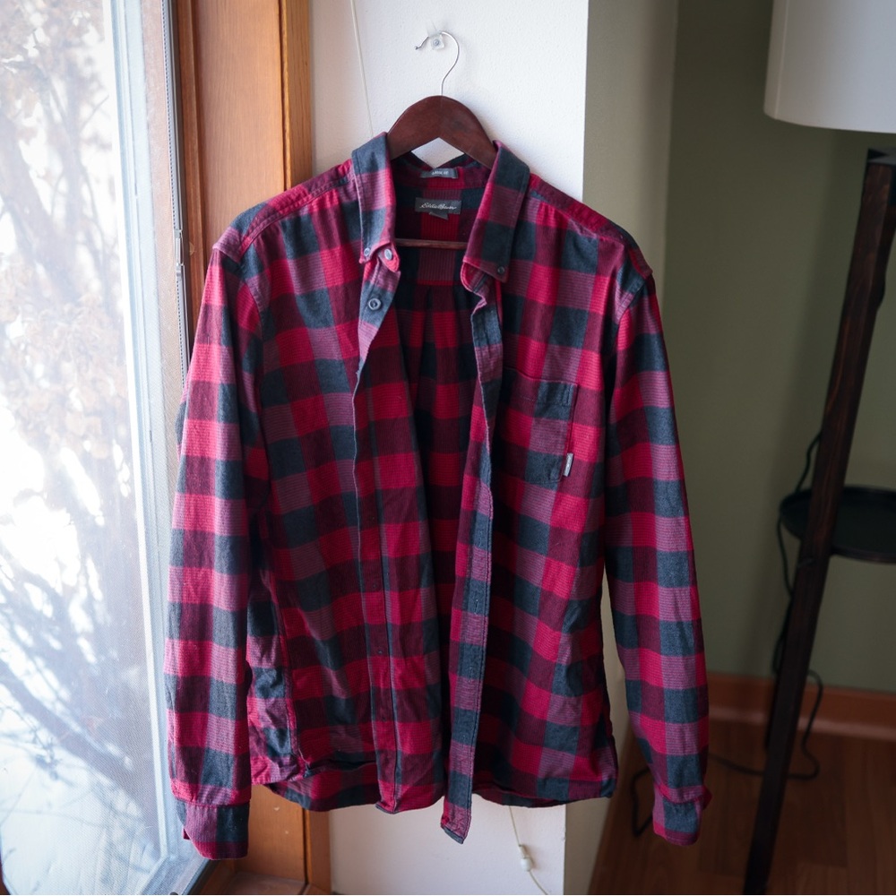 Eddie Bauer Red plaid button-down flannel shirt